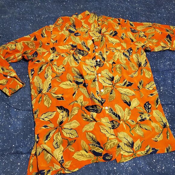 Vintage Jones Studio 100% Silk Tunic Blouse Art To Wear Floral Orange Mod SZL/XL - Picture 10 of 10